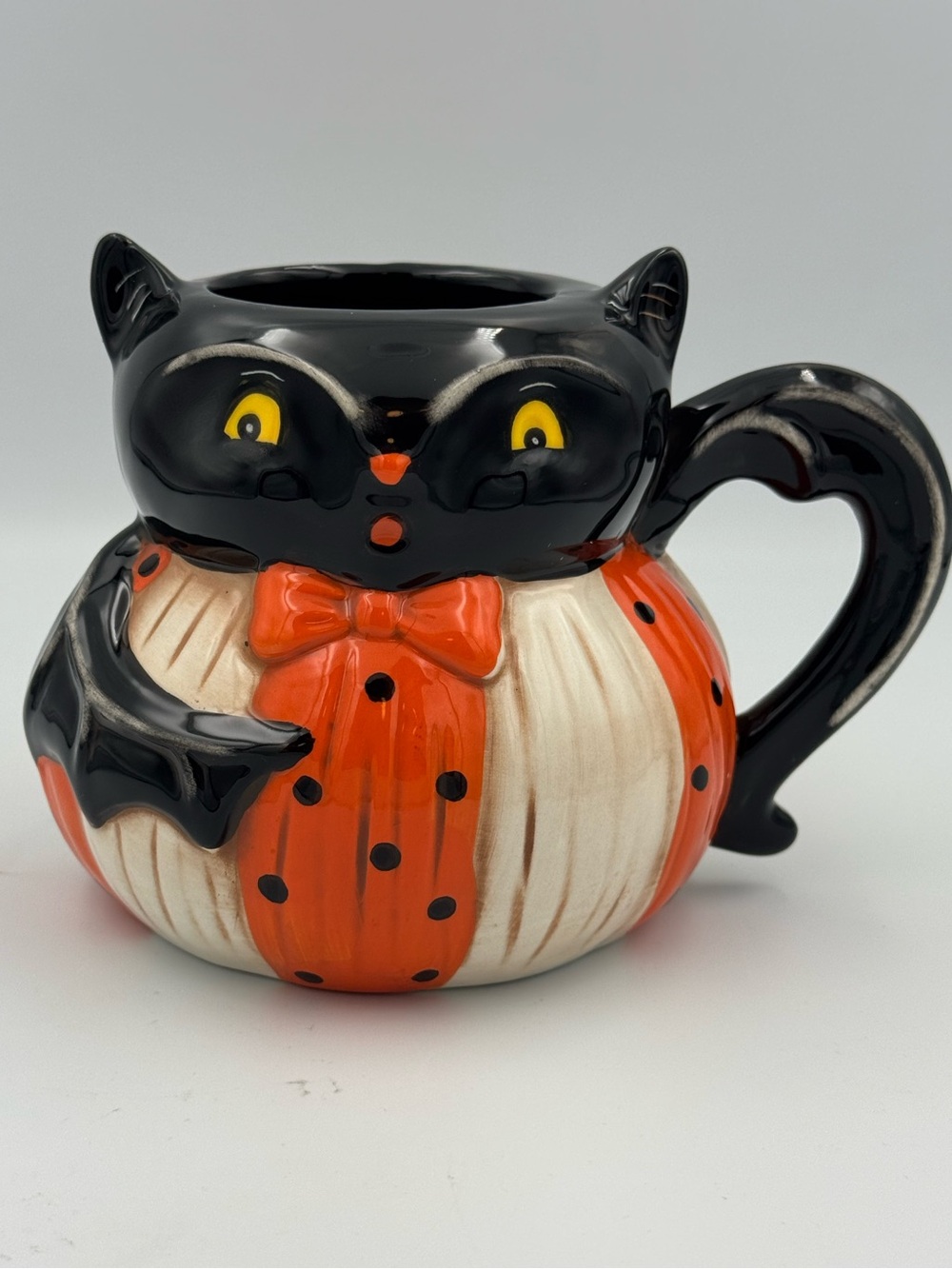 Johanna Parker Black Cat Pumpkin Mug‎ Transpac Halloween Ceramic Coffee Cup NEW
